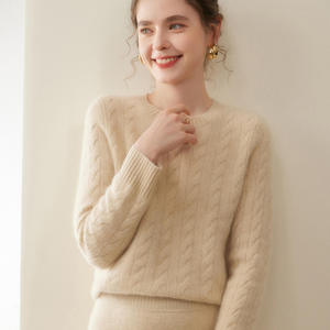 Suéter de lana de Mongolia con cuello redondo y cable trenzado, cálido, clásico, informal, con logo frontal, para invierno, de fábrica autónoma - Product Image 5