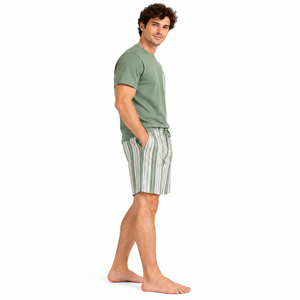 <b>Men</b> Spandex Cotton Knitted Breathable Casual <b>Pajama</b> <b>Set</b> <b>Short</b> Sleeve T-Shirt Summer Cool Loungewear <b>Shorts</b> Green Nightwear - Product Image 2