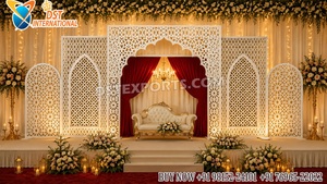 Luxury White Laser Cut <b>Backdrop</b> Panels for Wedding Stage Buy Elegant Indo-Arabic Nikkah Stage Laser Cut <b>Backdrop</b> - Product Image 3