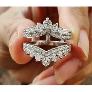 2CT Round Cut Moissanite 925 Sterling Silver 14K White Gold Plated Ring Enhancer Wedding <b>Wrap</b> Guard Pave <b>Bridal</b> Band for Women - Product Image 1