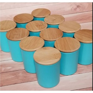 Wholesale Luxury Matte White Glass Candle Jar with Airtight Wooden <b>Lid</b> Custom Ceramic Candle Vessel Empty Candle Making <b>Pot</b> Jar - Product Image 6