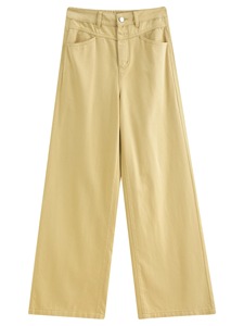 Pantalon large taille haute pour femme, coupe décontractée, couleur unie, en toile, mode automne, longueur complète avec poches - Product Image 2