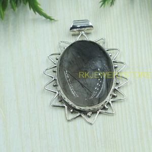 Colgante de Cuarzo Rutilado Negro Natural, Plata de Ley 925, Hecho a Mano, Diseño Ovalado con Forma de Rayos de Sol, Joyería de Cristal Curativo para Unisex - Product Image 5