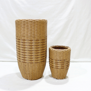 New Design Minimalist PE Rattan <b>Planter</b> Tall Round Flower Pot with Hand Carved Finish Sturdy Iron Frame Support Eco-Friendly - Product Image 2