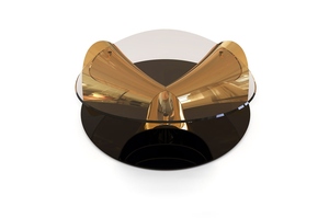 Luxury <b>Side</b> <b>Table</b> Glass Top Sculptural Metal Base Modern Center <b>Table</b> Antique <b>Gold</b> Finish Living Room Designer Contemporary - Product Image 3