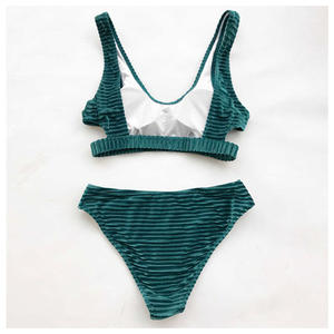 Traje de Baño Elegante de Dos Piezas Ocean Breeze con Escote en U Profundo, Espalda con Cordones y Recortes Laterales Modernos para Fiestas en la Piscina - Product Image 3