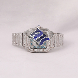 Reloj de pulsera de lujo para hombre, personalizado al por mayor, de acero inoxidable con incrustaciones de diamantes de moissanita, correa de 20 mm y esfera de cristal analógica - Product Image 1