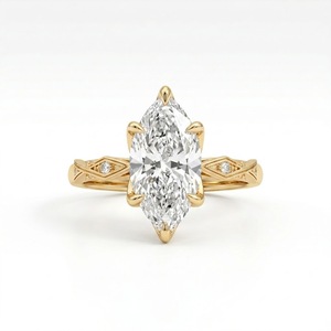 Anillo de Compromiso Vintage con Diamante Cultivado en Laboratorio de 3CT, Corte Marquesa, Anillo Solitario Grabado en Oro Sólido de 14K para Boda y Aniversario - Product Image 1