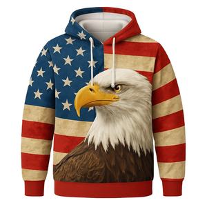Fournisseur de sweat-shirts à capuche en polyester 100% avec impression par sublimation pour l'hiver, motif drapeau américain, patriotique, 4 juillet, coupe classique, sur mesure, haute qualité - Product Image 1