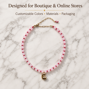 Collier personnalisé à faible MOQ, production rapide, avec lettres et perles en pierres précieuses, collier de perles en pierre naturelle pour boutiques en ligne, bijoux - Product Image 3