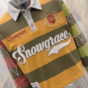 Jersey de Rugby a Rayas de Manga Larga Snowgrace con Logotipo Bordado, Cuello Camisero, Corte Regular, Ropa para Mujer - Product Image 6
