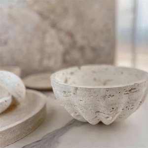 Natural travertine stone aroma <b>diffuser</b> holder round base with dome lid handcrafted porous stone decor essential <b>oil</b> <b>diffusers</b> - Product Image 5