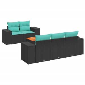 Ensemble de canapés de patio en polyrotin noir, 6 pièces, avec coussins, meubles d'extérieur - Product Image 2