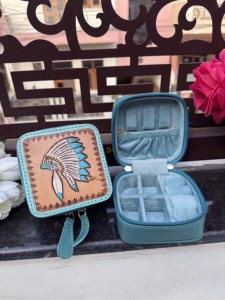 Estuche Compacto de Joyería de Cuero Genuino Personalizado al por Mayor, Estuche de Cuero Vintage Hecho a Mano en Color Turquesa, Porta Accesorios Étnicos - Product Image 6