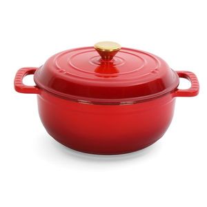 Olla de Hierro Fundido Roja Degradada de 5QT con Dos Guantes de Silicona, Olla de Cocina Esmaltada - Product Image 1