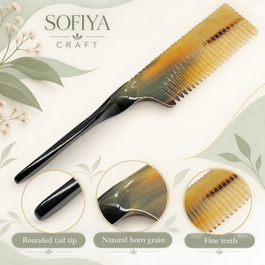 Peigne à cheveux en corne de buffle naturel fait main antistatique SOFIYA CRAFT avec logo et motifs personnalisés - Utilisation à domicile et en salon pour femmes et hommes - Product Image 5