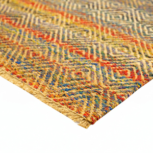 Tapis en laine tufté à la main géométrique multicolore, écologique, antidérapant, bleu rouille, moutarde, olive, pour salon - Product Image 6