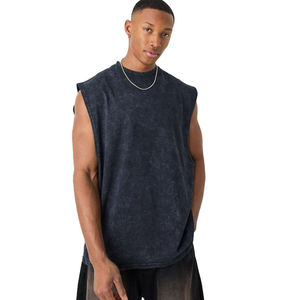 Débardeur homme été haute qualité 100% coton, logo personnalisé et délavage acide, respirant, pour la gym, décontracté, sans manches. - Product Image 6