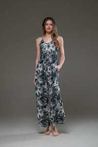 Combinaison noire à imprimé floral sans manches pour femme, décontractée, style bohème, à jambes larges, légère, pour les vacances - Product Image 4