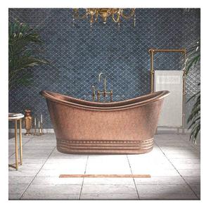 Baignoire ovale autoportante de luxe en cuivre martelé, design écologique, style vintage à pattes, pour projets hôteliers et villas. - Product Image 1