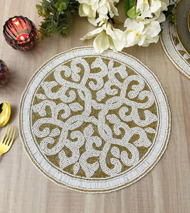 Needlework Cotton Beaded Handmade Placemat for Dining Table Decoration Farmhouse Design for Wedding by Creative Art Zone - Product Image 1