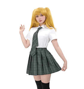 Fashion Anime Cosplay School Uniform Women Brown Jacket Blue Skirt Outfit Set - Product Image 2