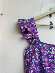 Vestido Maxi Bohemio Morado con Estampado Floral, Manga Corta, Algodón Bordado, Cuello Cuadrado Vintage, Estampado a Mano, para Verano - Product Image 5