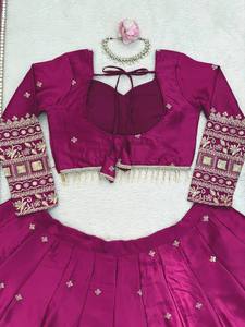 Conjunto de Lehenga Choli de Seda para Mujer, Bordado con Hilo, Dupatta de Georgette, Traje Tradicional para Bodas y Fiestas, India, Pakistán - Product Image 4