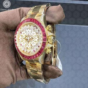 Reloj de Lujo para Hombre Charm, Bisel con Diamantes en Oro Rosa, Correa de Acero Inoxidable Roja, Movimiento Mecánico Analógico, Fecha Automática, Caja de 40 mm - Product Image 5