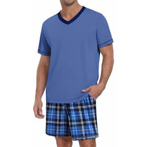 Ensembles de pyjama pour hommes, shorts, ensembles de pyjama à manches courtes, vêtements de détente légers avec poches, vêtements de nuit doux et respirants pour l'été - Product Image 1