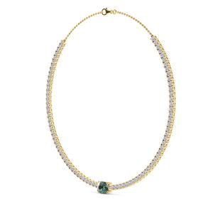 Collier tennis en diamants de laboratoire ronds avec émeraude taille coussin central, 12,43 CTW, or rose 9K - Product Image 3