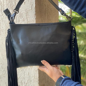 Bolso bandolera con flecos de piel de vaca occidental de alta calidad, superventas, monederos de hombro de cuero tallado genuino para uso de mujer - Product Image 5