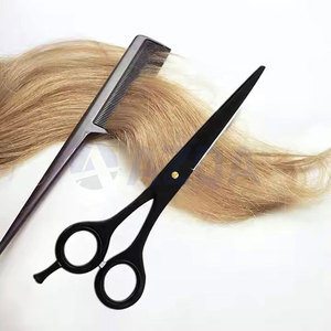Tijeras Profesionales para Cortar Cabello, Negras, de Acero Inoxidable, Hoja Recta Afilada, para Barbería y Estilismo - Product Image 2