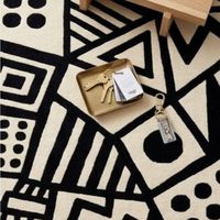 Bester Preis Moderner Geometrischer Teppich Rechteckig Beige Schwarz Abstraktes Muster Flachflor Rutschfeste Gummiunterseite für Wohnzimmer