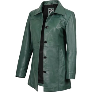 Abrigo Largo de Cuero Genuino para Mujer, Elegante Gabardina Larga, Ropa al por Mayor Personalizada OEM - Product Image 1