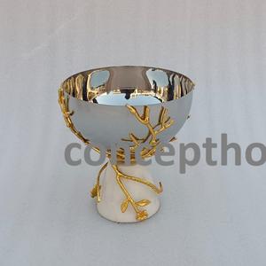 Bol de service à fruits et salade en verre avec base en métal, design feuilles, livraison gratuite - Product Image 6