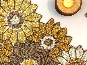 Embroidered Beaded Sunflower <b>Table</b> <b>Runner</b> Floral Rustic Home Decor Washable Hand Wash - Product Image 2