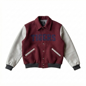 Veste universitaire pour homme personnalisée, écologique, en laine/viscose, manches effet cuir, broderies, fermeture éclair - Product Image 1