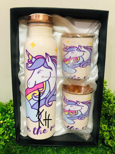 Printed Enamel Designer Copper <b>Water</b> <b>Bottle</b> With 2 Tumbler Set India Pure Copper <b>Bottles</b> Unique Copper <b>Bottle</b> Drink - Product Image 3