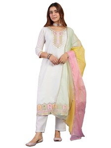 Ensemble Salwar Kameez en Mélange de Soie pour Femmes avec Broderie, Manches Trois Quarts, Longueur Entière, Vêtement Casual, Style Printemps-Été - Product Image 5