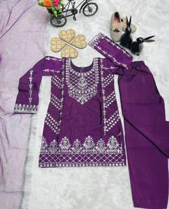 Kids Designer <b>Kurti</b> Pant Set with Heavy Embroidery and Dupatta – Girls Ethnic Wedding Party Wear Outfit - Product Image 5