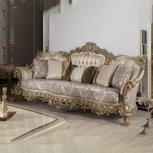 Conjunto de Sofá Seccional en Forma de L de Madera Tradicional con Respaldo Acolchado y Patas Doradas Antiguas, Duradero y Ecológico - Product Image 2