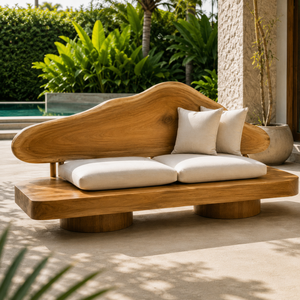 ARTERRA Luxury Eco-Friendly Durable Teak Wood <b>Sofa</b> Modern Three Seat Upholstered <b>Foam</b>-Filled Armless Semicircular Living Room - Product Image 5