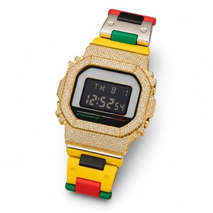Montre numérique unisexe, boîtier en or jaune, acier inoxydable, forme polygonale, bracelet en silicone, résistante à l'eau - Product Image 2