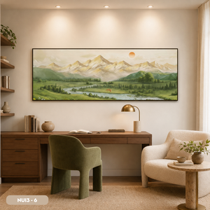 Peinture murale en soie paysage montagne et forêt, œuvre d'art faite à la main, décoration intérieure moderne, marque HALO, modèle NUI3 - 6, bon prix - Product Image 6
