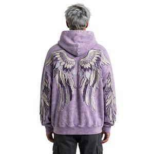 Sweat à capuche personnalisé en molleton de coton lavé à la lavande, avec emblème discret sur la poitrine, style streetwear urbain pastel, tons doux - Product Image 2