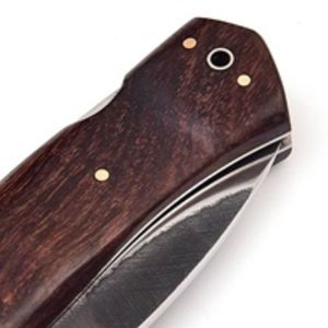 Couteaux pliants en gros, lame artisanale à motif Damas avec manche en bois courbé, design compact pour le camping et la chasse en extérieur - Product Image 6
