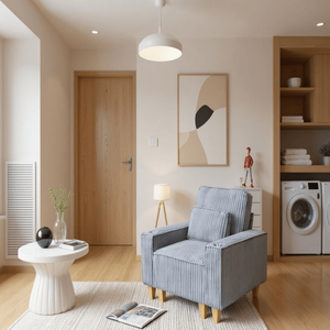 Poltrona Accogliente in Velluto a Coste con Seduta Profonda e Portabicchieri in Acciaio Inossidabile Spazzolato, Sedia d'Accento per Soggiorno con Cuscino Decorativo - Product Image 3