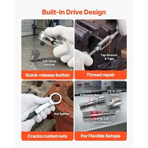 Set Estrattore Viti in Acciaio Solido da 63 Pezzi con Divisori per Dadi, Maschi, Punte da Trapano, Chiavi e Adattatori - Rimozione Efficiente di Bulloni - Product Image 4