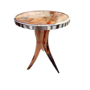 Handmade Natural Horn Inlay Round <b>Coffee</b> <b>Table</b> Luxury <b>Rustic</b> Wooden Real Touch Home Christmas Lighting Interior Design India - Product Image 2